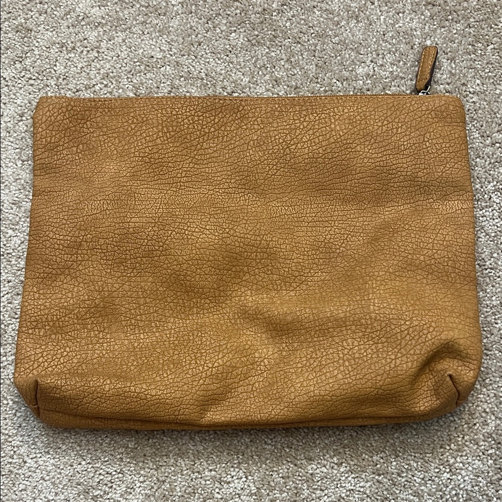 Free People Tan Faux Leather Wristlet Zipper Pouch